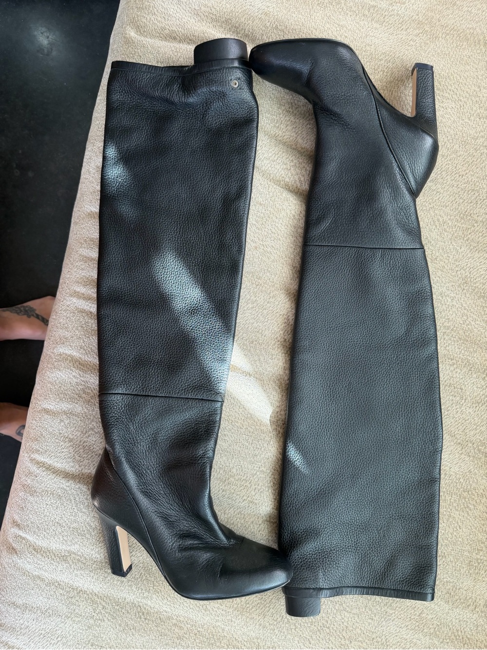Stuart Weitzman Black Leather Over Knee High Heel Boots 5.5